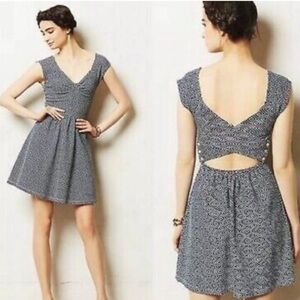 Anthropologie Postmark Stamp Matilde Navy & White print Dress|Criss Cross Back